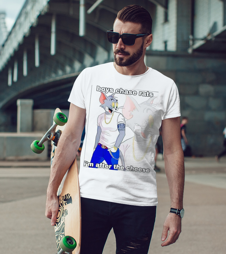 Boys Chase Rats, I'm After The Cheese Cartoon Cat With Gold Chain And Watch T-Shirt