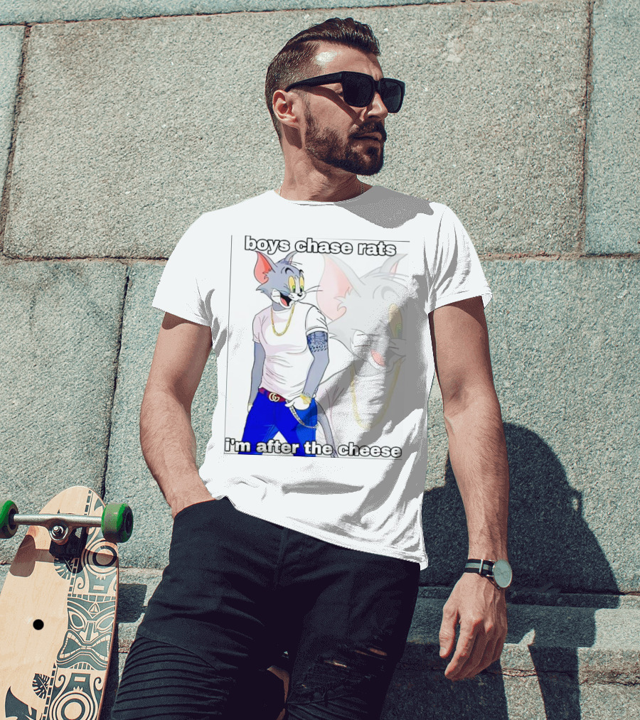 Boys Chase Rats, I'm After The Cheese Cartoon Cat With Gold Chain And Watch T-Shirt