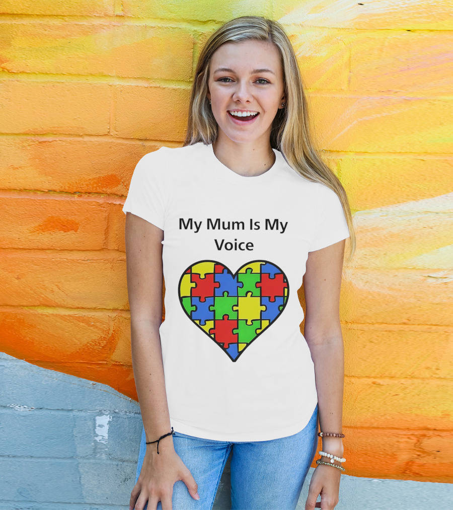 My Mum Is My Voice Heart Puzzle Pieces T-Shirt