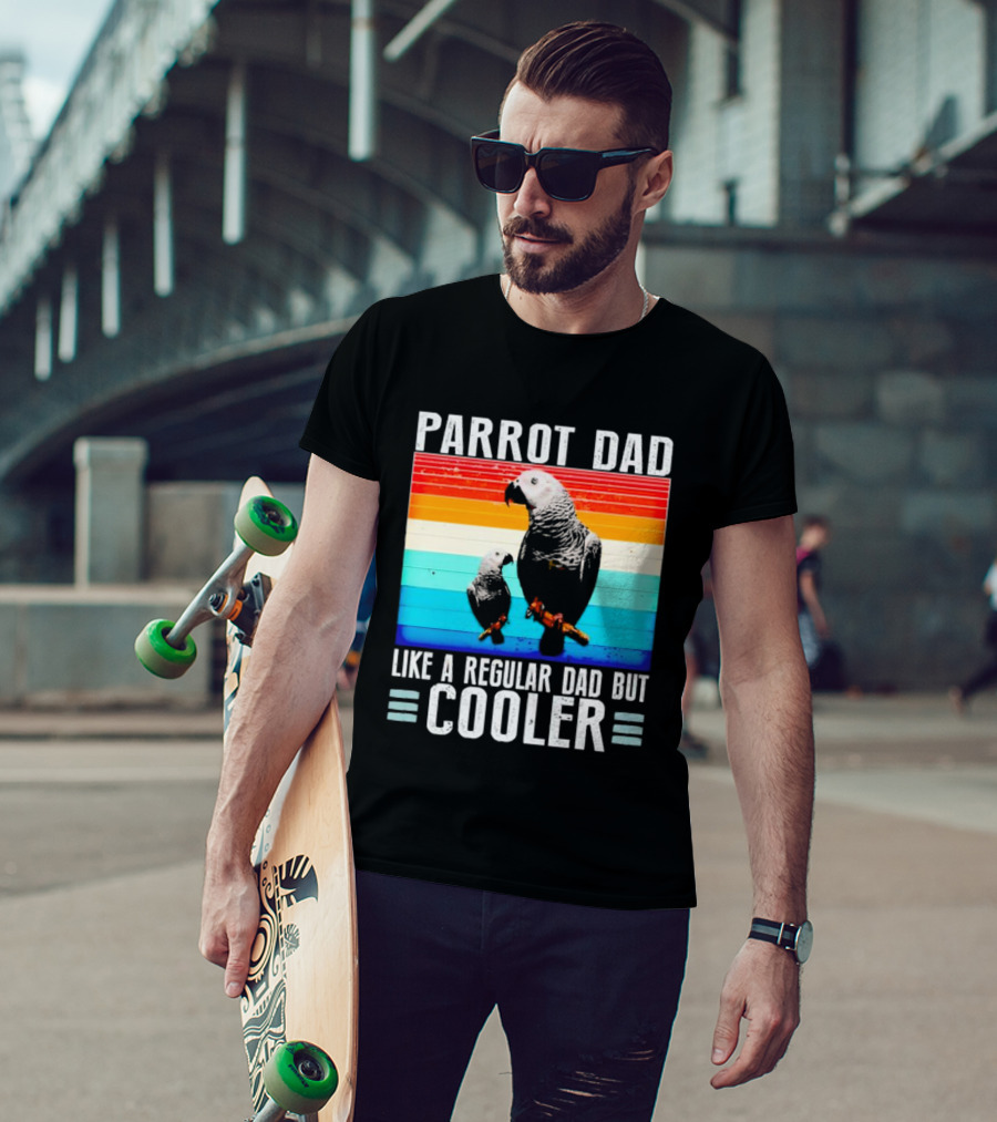 Parrot Dad Like A Regular Dad But Cooler Retro Stripes T-Shirt