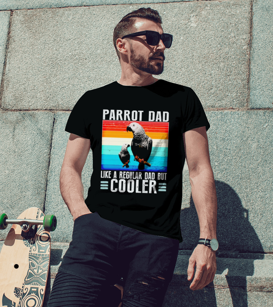 Parrot Dad Like A Regular Dad But Cooler Retro Stripes T-Shirt