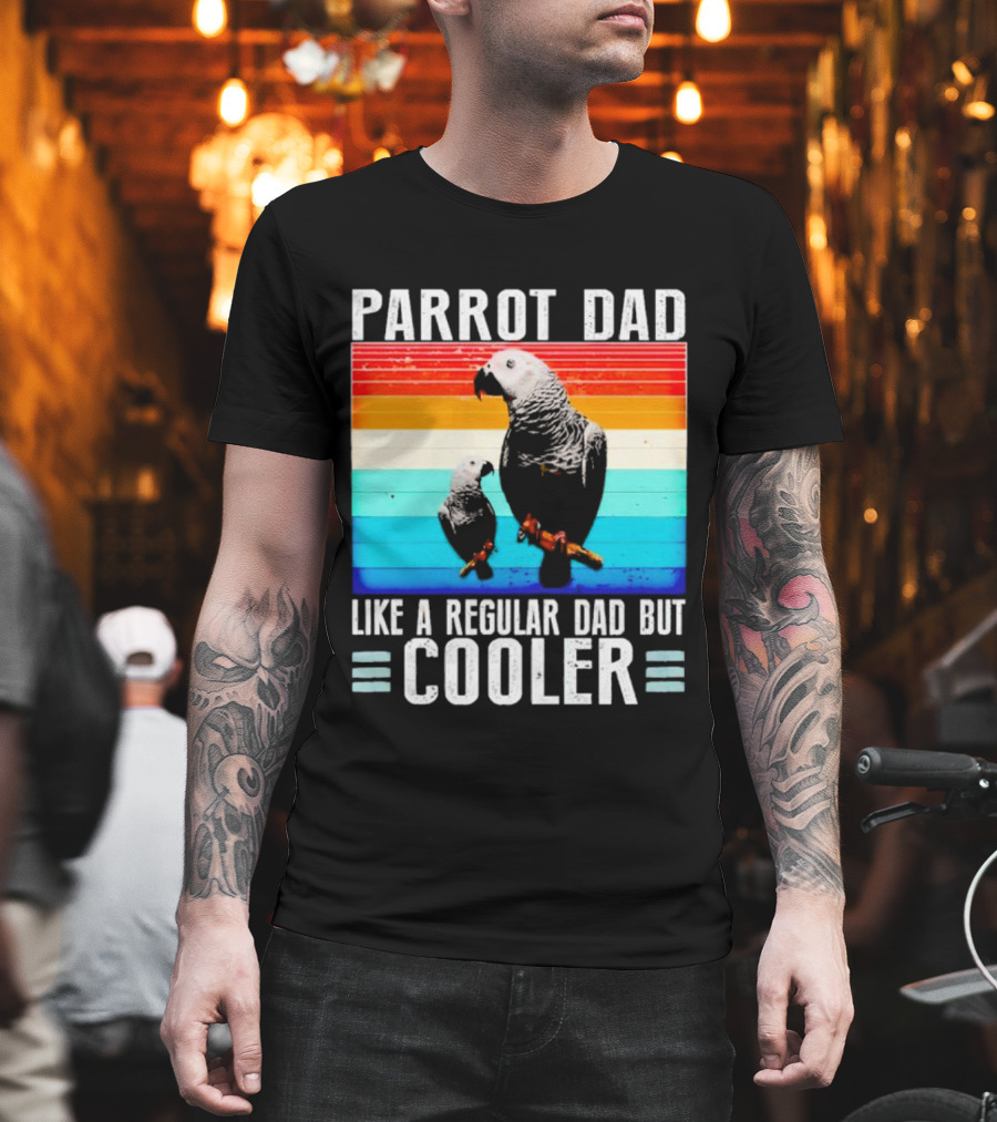 Parrot Dad Like A Regular Dad But Cooler Retro Stripes T-Shirt