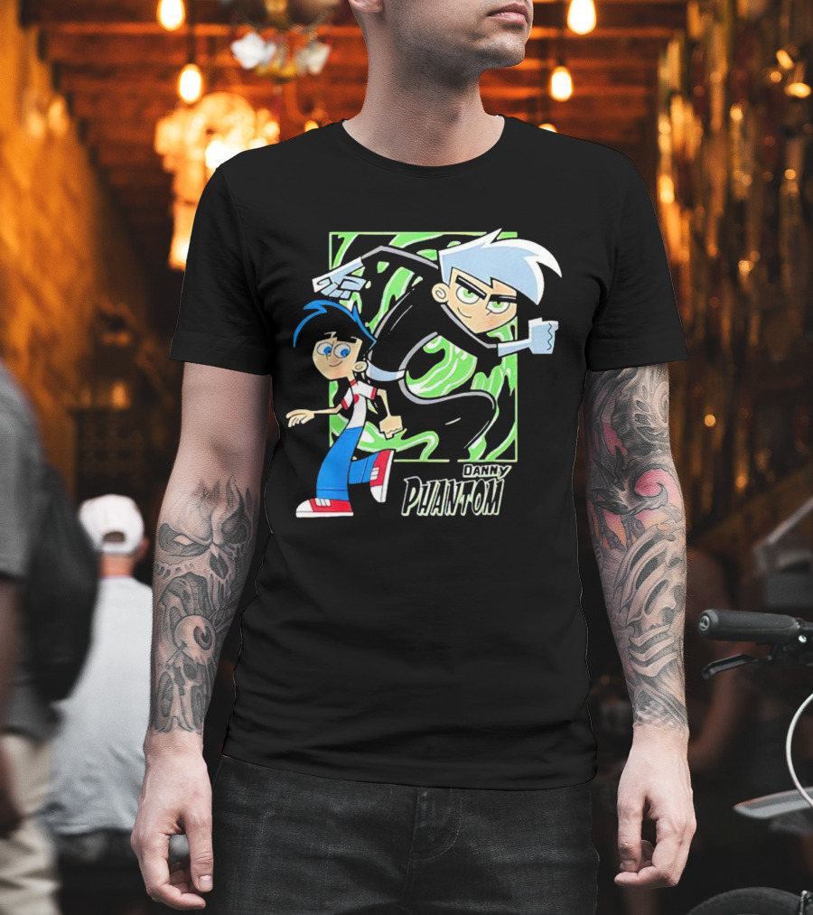 Danny Phantom Cartoon Artwork with Ghostly Green Swirl T-Shirt