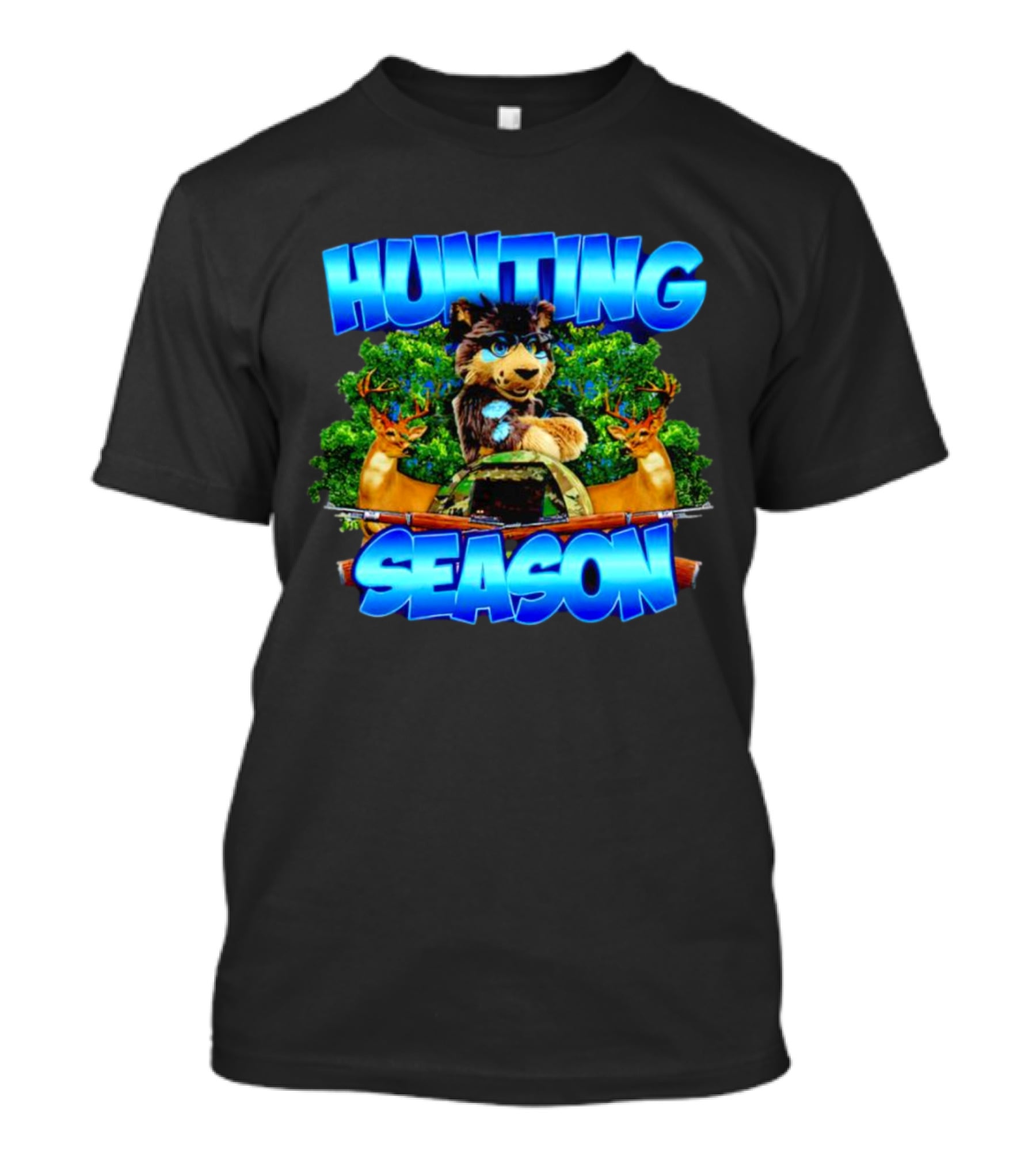 Hunting Season Wolf And Deer Forest Scene T-Shirt