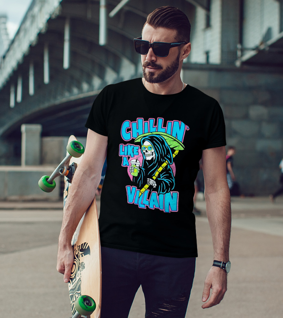 Chillin' Like A Villain Skeleton With Umbrella And Drink T-Shirt