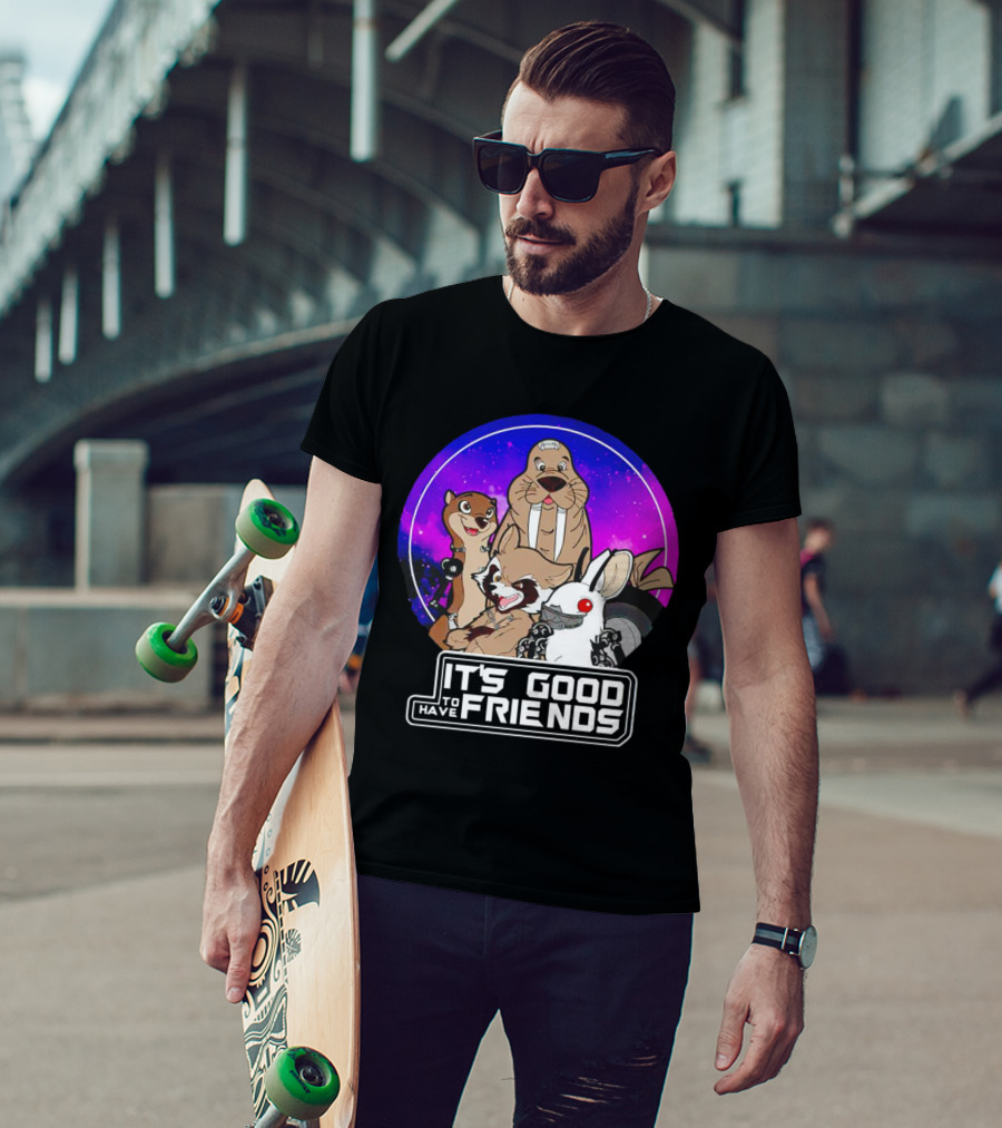 It's Good To Have Friends Rocket Rabbit Space Circle T-Shirt