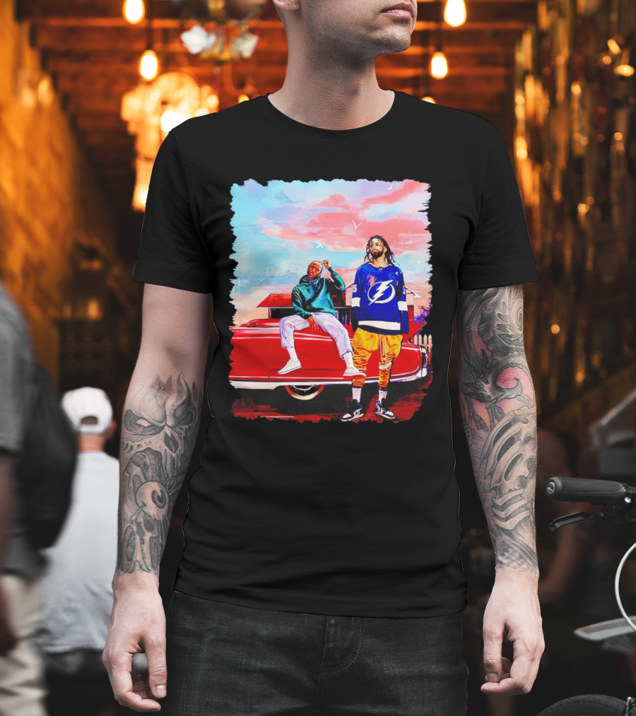 J Cole And Kendrick Lamar Concert With Retro Car And Tampa Bay Lightning Jersey T-Shirt