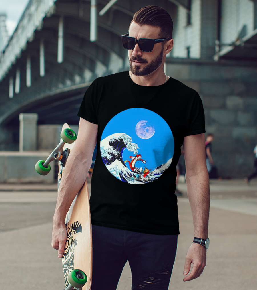 Calvin And Hobbes Lovers Great Wave Moon Adventure T-Shirt