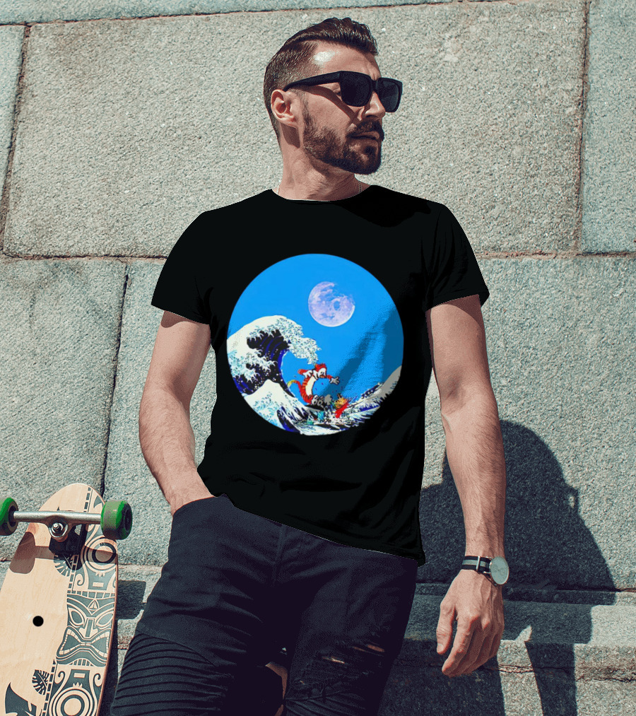 Calvin And Hobbes Lovers Great Wave Moon Adventure T-Shirt