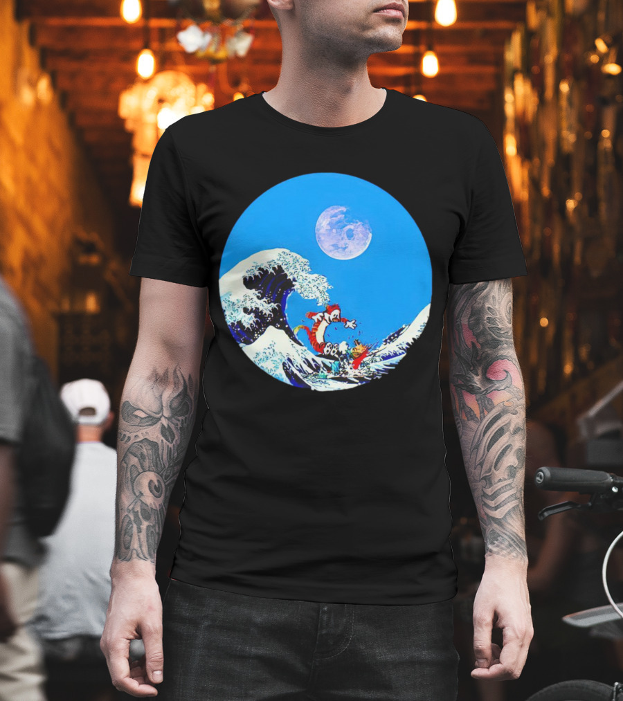 Calvin And Hobbes Lovers Great Wave Moon Adventure T-Shirt