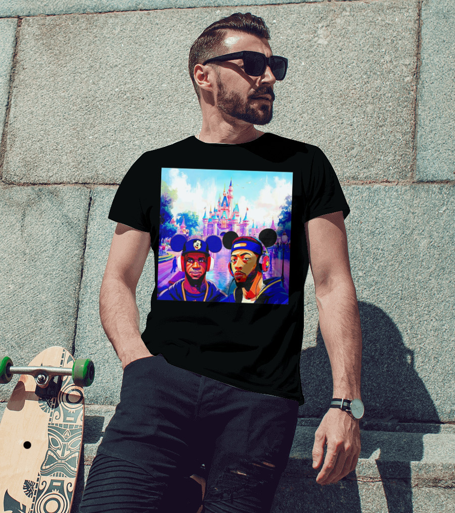 Lebron James And Anthony Davis Disneyland Mickey Mouse Ear Headphones Lakers Basketball Fun T-Shirt