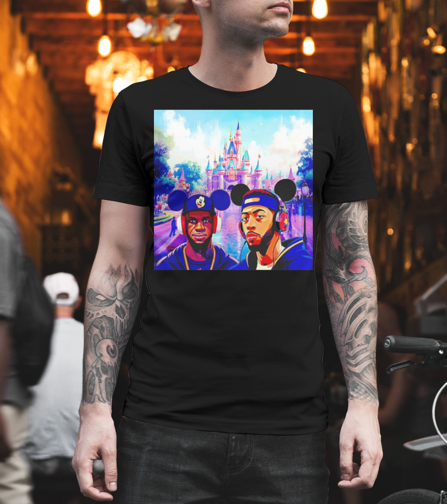 Lebron James and Anthony Davis Disneyland Mickey Mouse Ear Headphones Lakers Basketball Fun T-Shirt