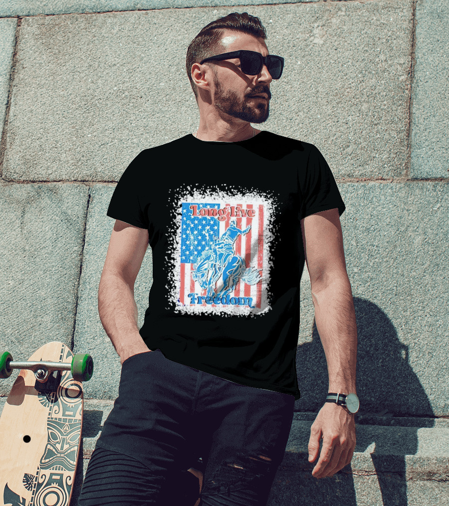 Long Live Freedom America Flag Cowboy And Horse T-Shirt