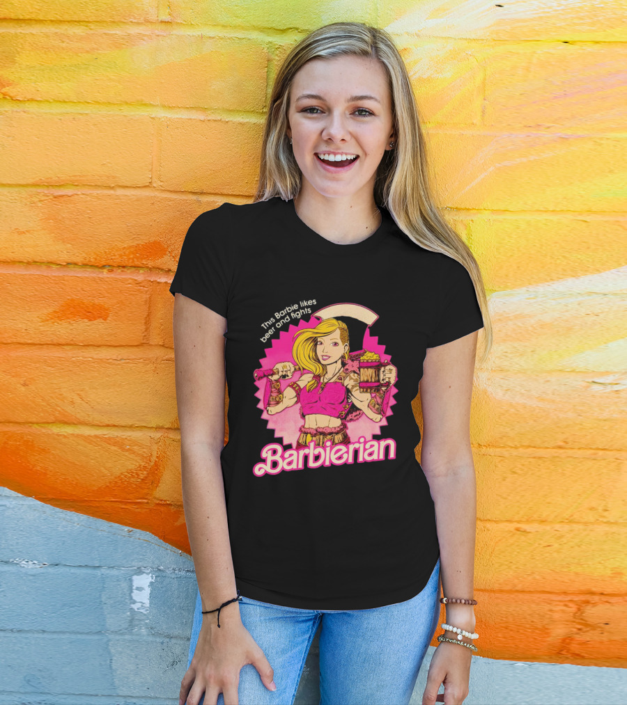 This Barbie Likes Beer And Fights Barbierian Retro Warrior T-Shirt
