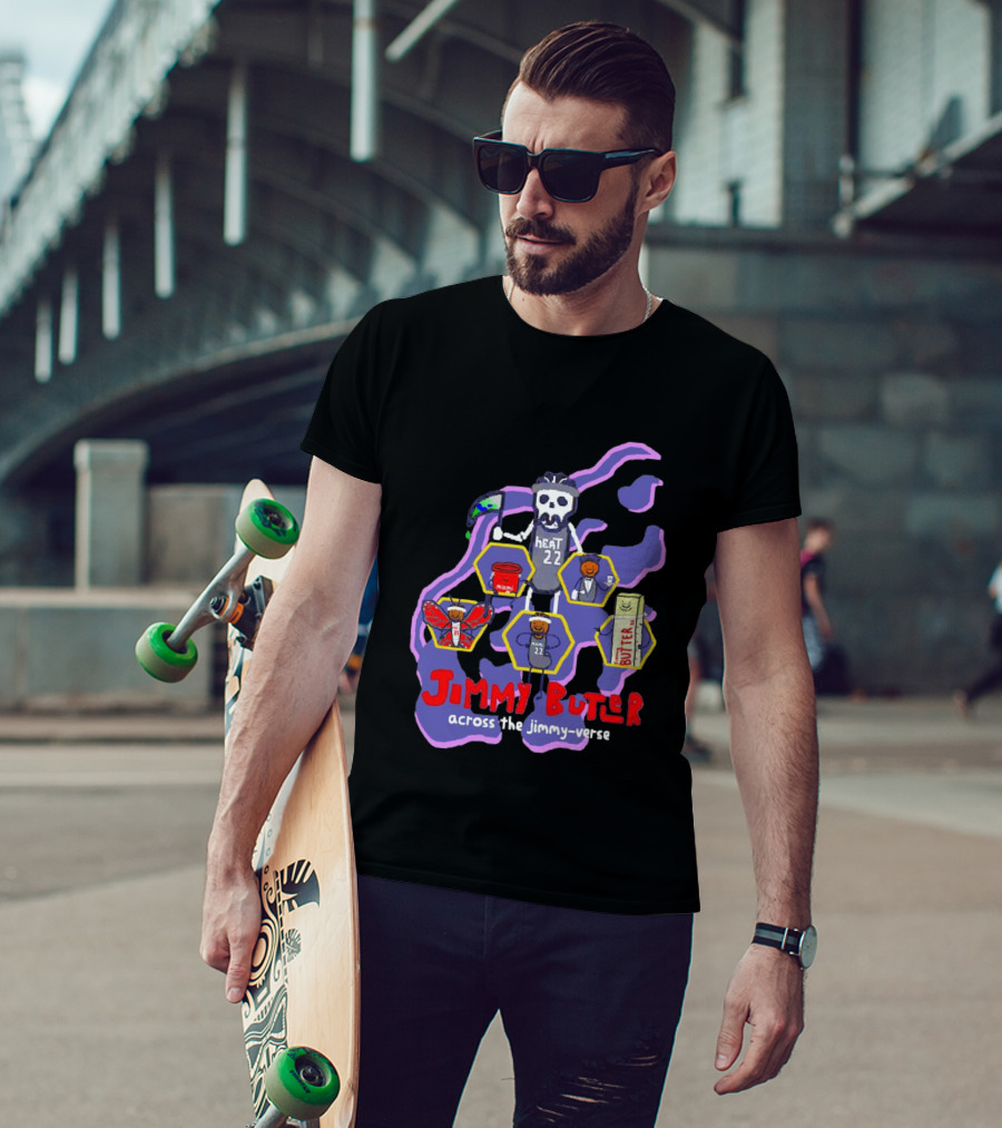 Jimmy Butler Miami Heat 22 Skull Cartoon Across The Jimmy-Verse T-Shirt