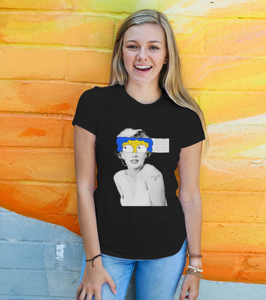 Marylin Monroe And Marge Simpson Crossover With Homer Tattoo T-Shirt