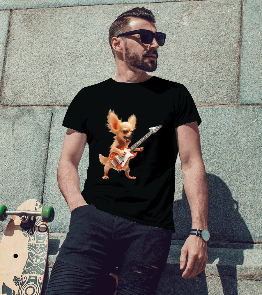 Chihuahua Playing Electric Guitar Rockstar T-Shirt
