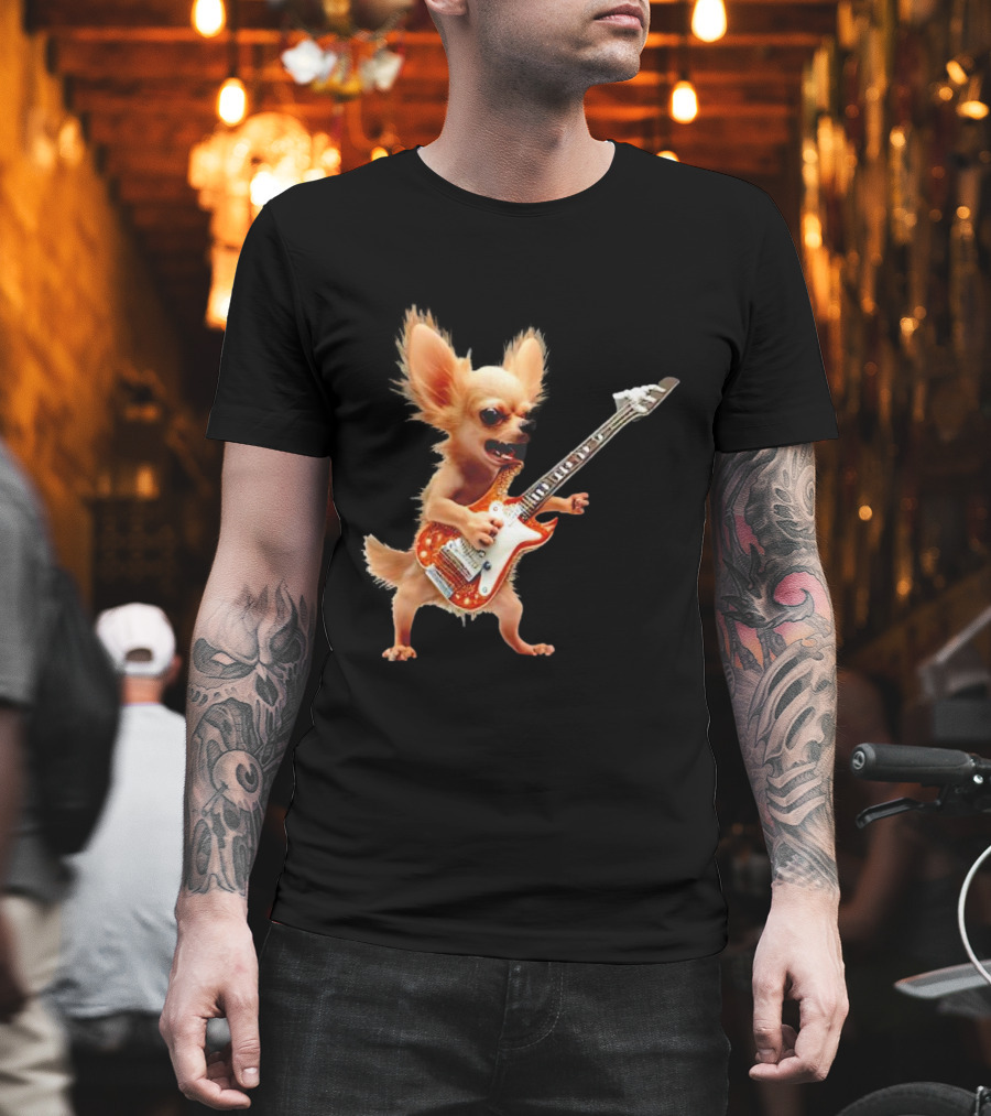 Chihuahua Playing Electric Guitar Rockstar T-Shirt