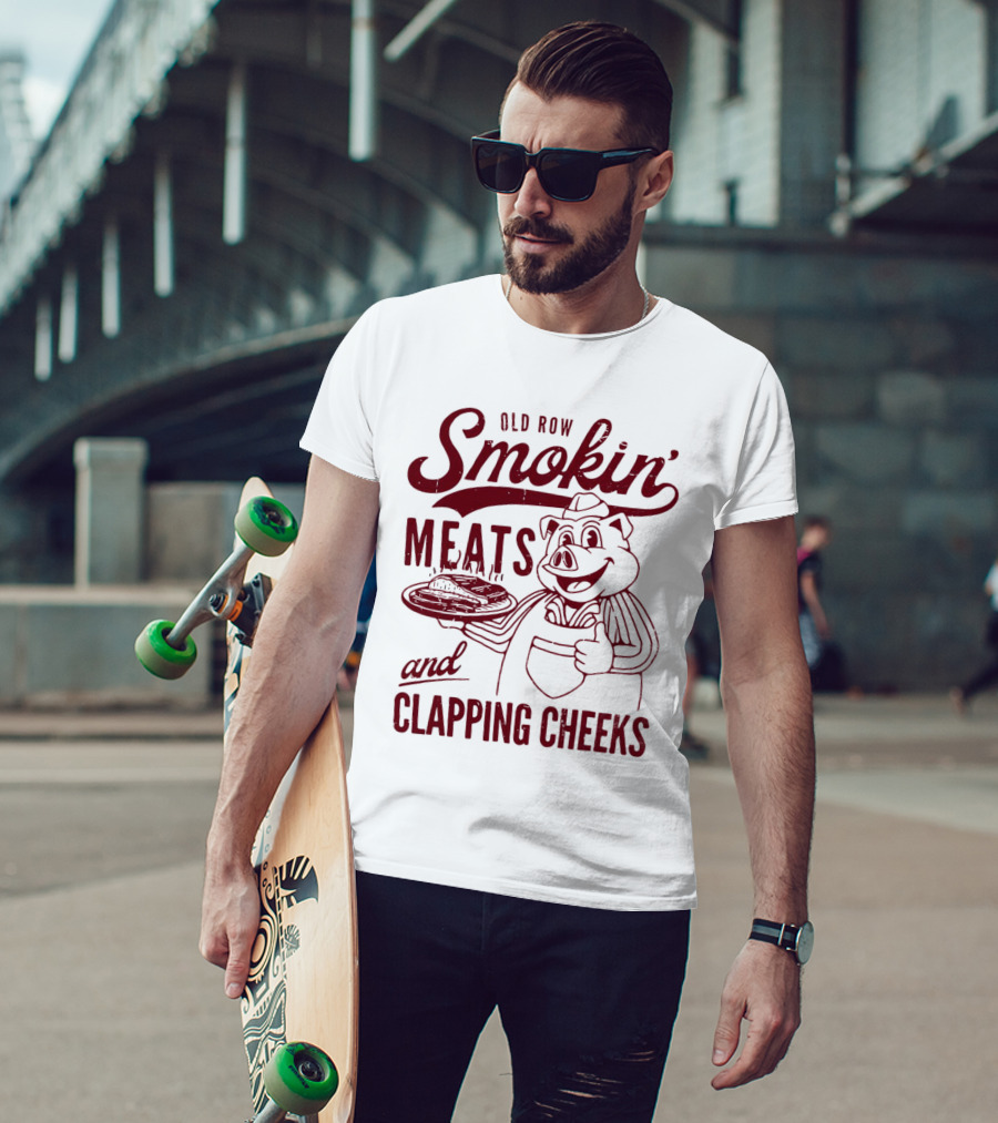 Old Row Smokin' Meats And Clapping Cheeks Pig With Tray T-Shirt