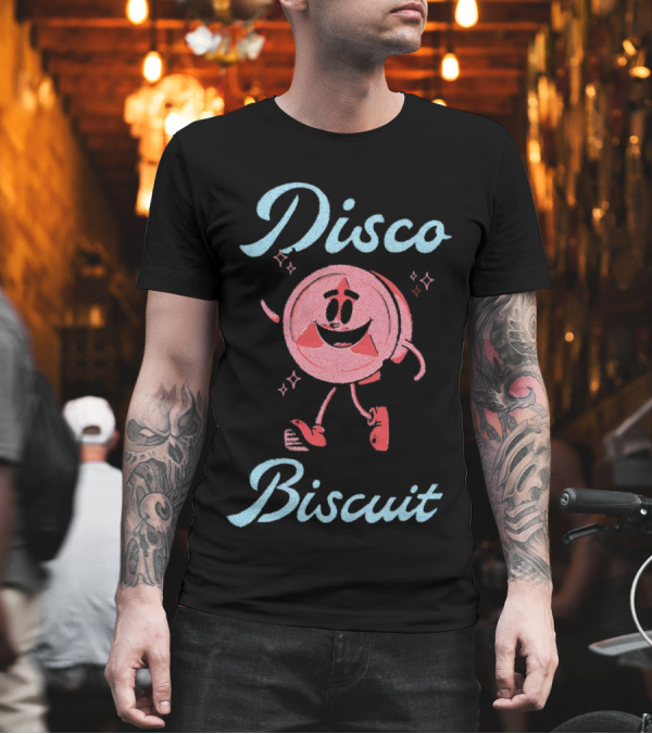 Disco Biscuit Dancing Cartoon Style on Checkered Floor T-Shirt Disco Biscuit Dancing Cartoon Style on Checkered Floor T-Shirt
