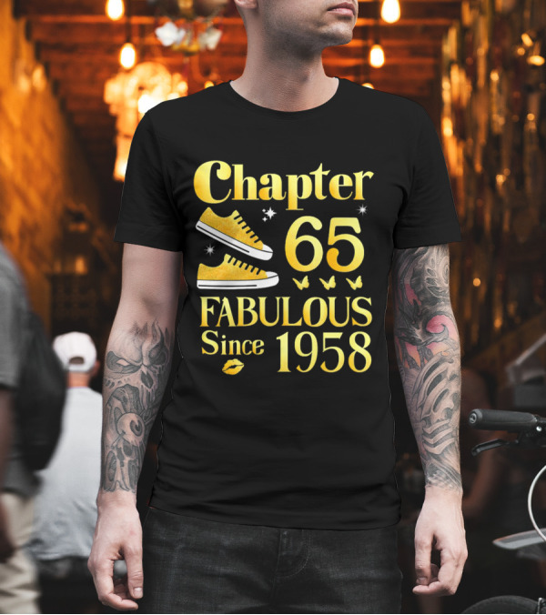 Chapter 65 Fabulous Since 1958 With Golden Sneakers and Butterflies T-Shirt Chapter 65 Fabulous Since 1958 With Golden Sneakers and Butterflies T-Shirt