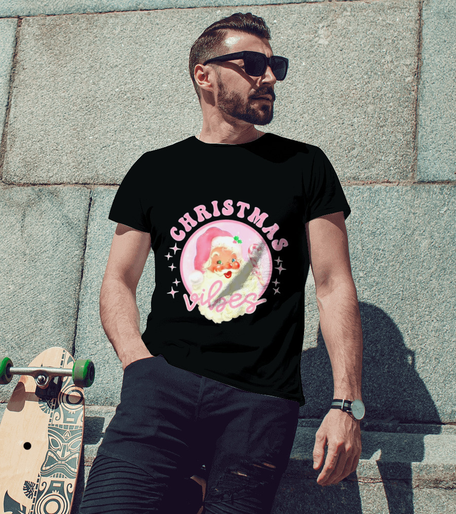 Christmas Vibes Santa Claus Candy Cane Retro Holiday T-Shirt