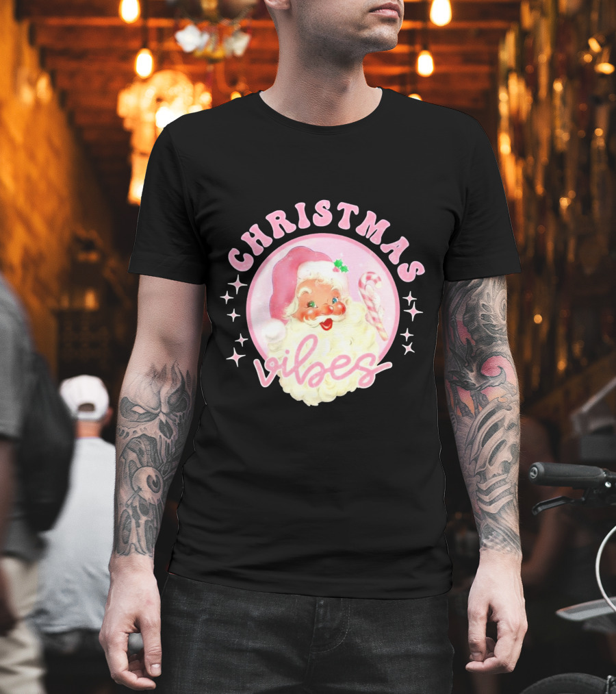 Christmas Vibes Santa Claus Candy Cane Retro Holiday T-Shirt