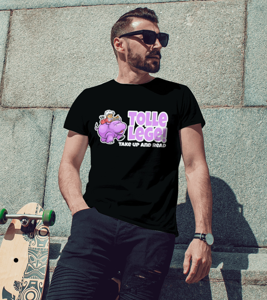Tolle Lege Take Up And Read Purple Hippo And Child Reading T-Shirt