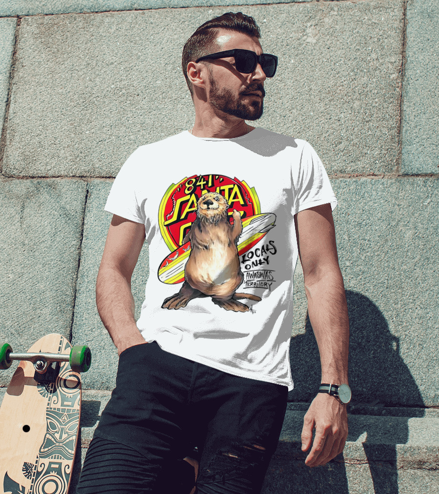 Otter 841 Santa Cruz Locals Only Awaswas Territory Surfing T-Shirt
