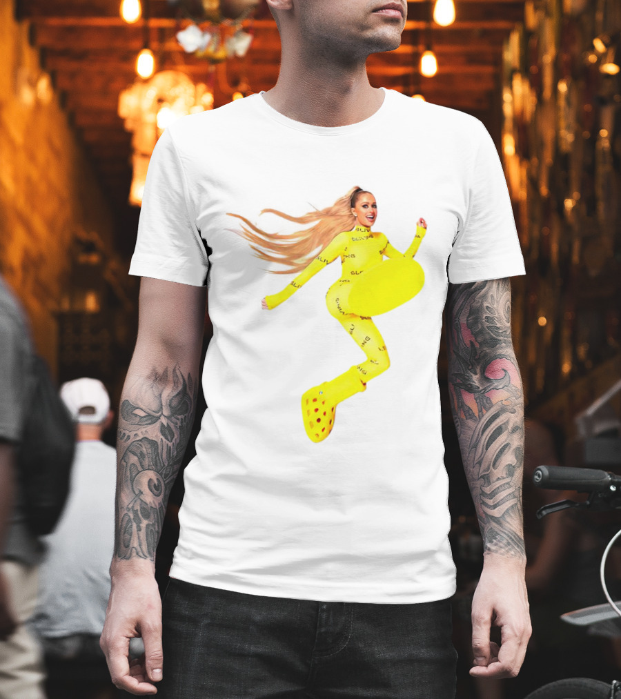 Paris Hilton Yellow Slime Crocs Big Yellow Boot T-Shirt