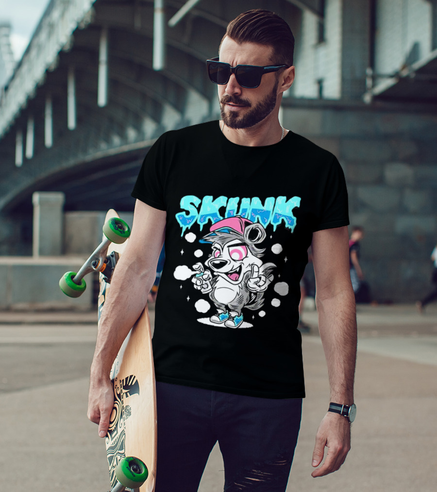 Skunk Grafiti Cartoon Hip Hop Character With Cap And Spray Paint T-Shirt