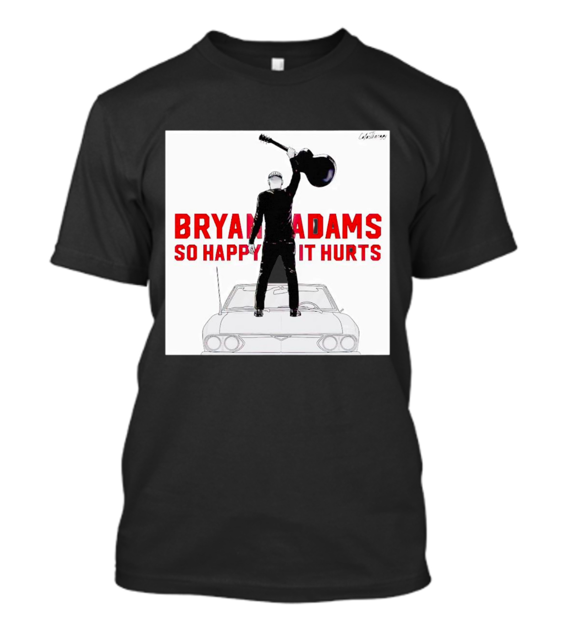 Bryan Adams So Happy It Hurts Album Cover Art Standing On Car With Guitar T-Shirt