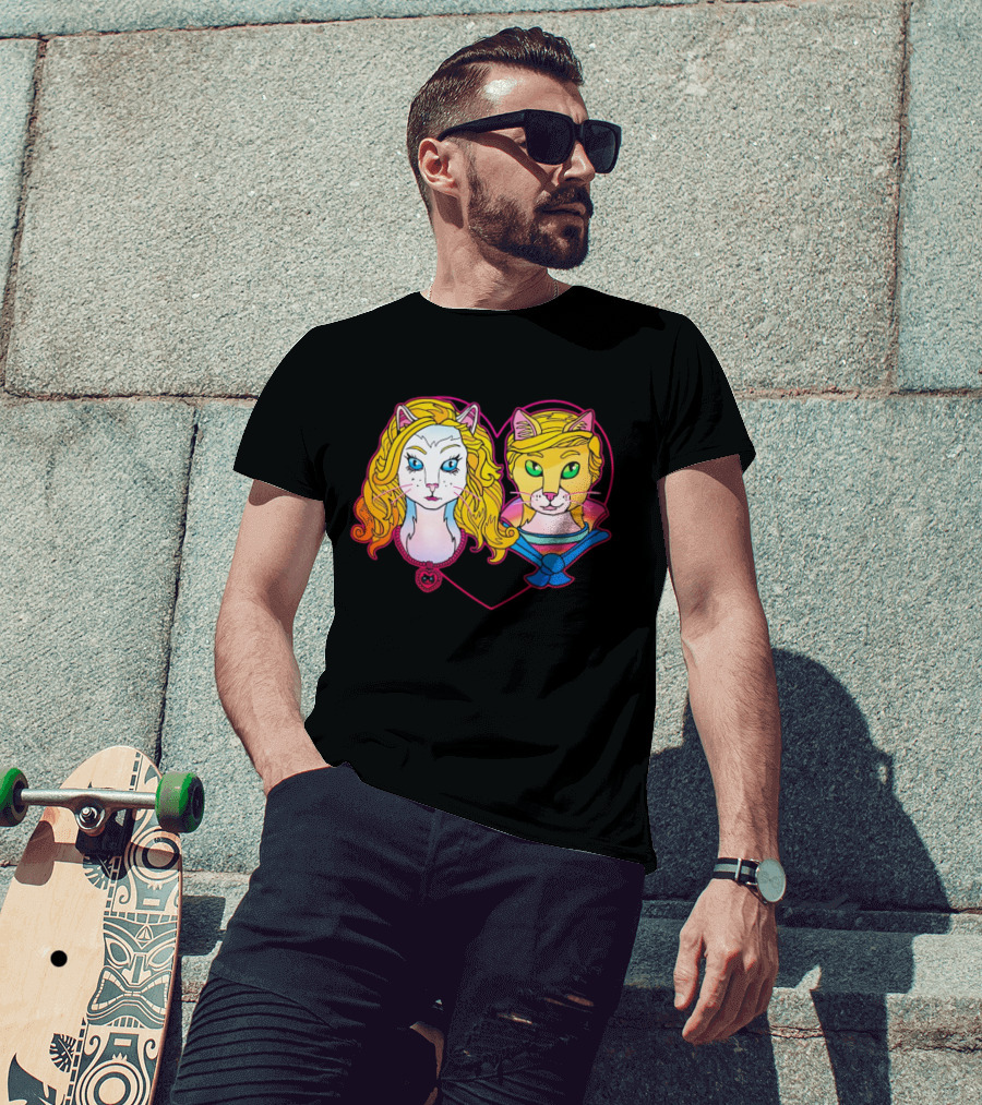 Barbcats Heart Neon Feline Duo Pop T-Shirt