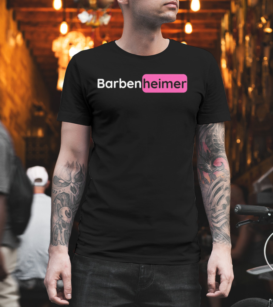 Barbenheimer Text Minimalist Black And Pink T-Shirt