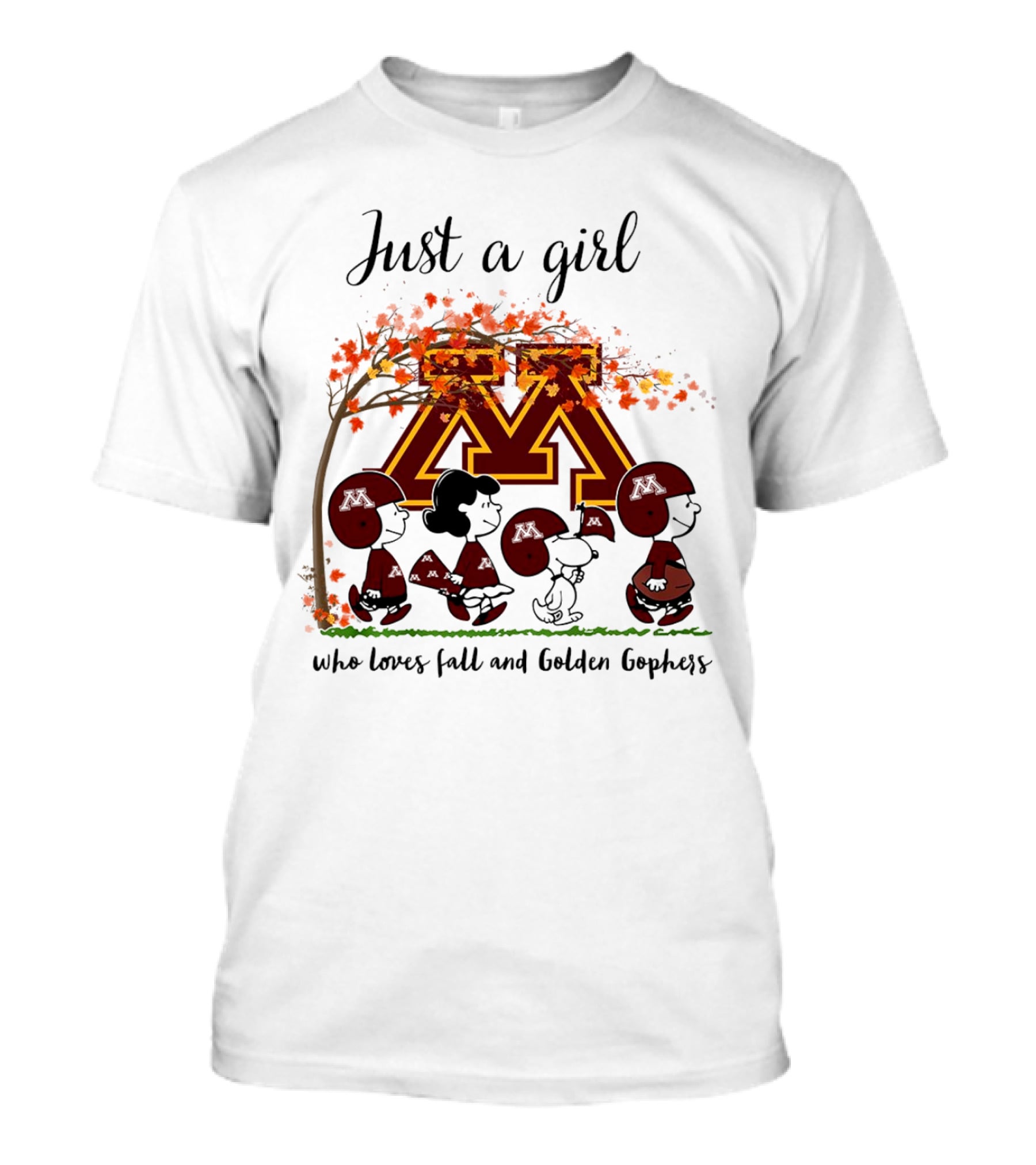Just A Girl Who Loves Fall And Golden Gophers Peanuts Cartoon T-Shirt
