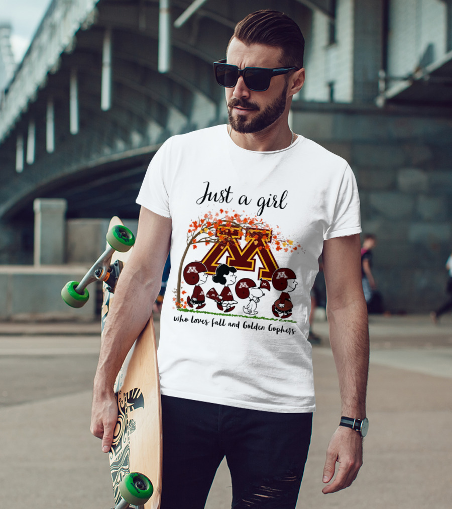 Just A Girl Who Loves Fall And Golden Gophers Peanuts Cartoon T-Shirt