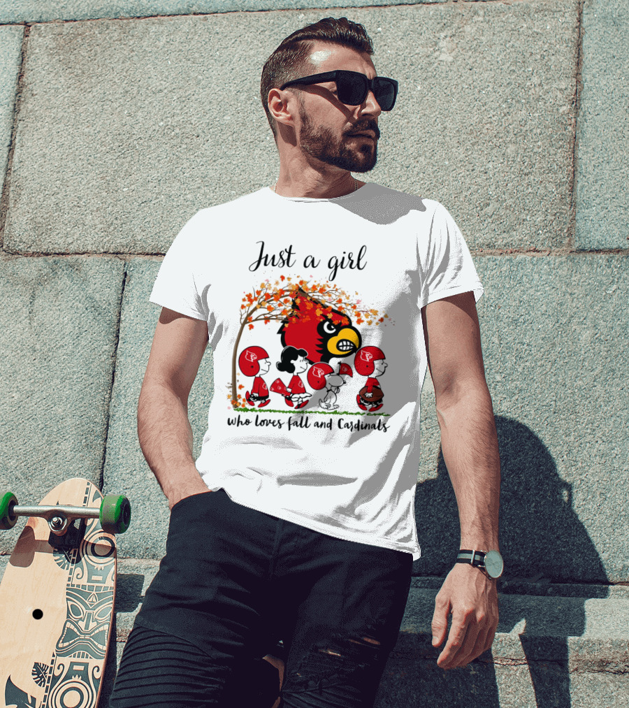 Just A Girl Who Loves Fall And Cardinals Peanuts Cartoon T-Shirt