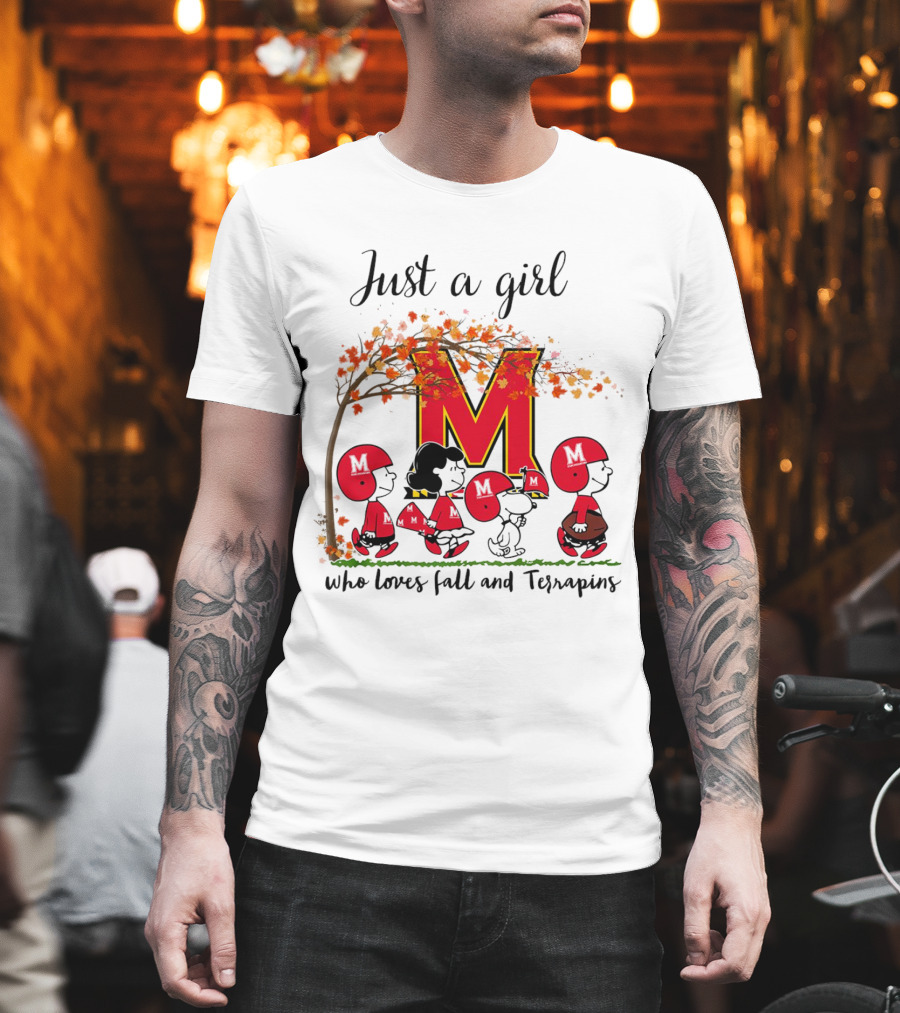 Just A Girl Who Loves Fall and Terrapins Peanuts Cartoon T-Shirt