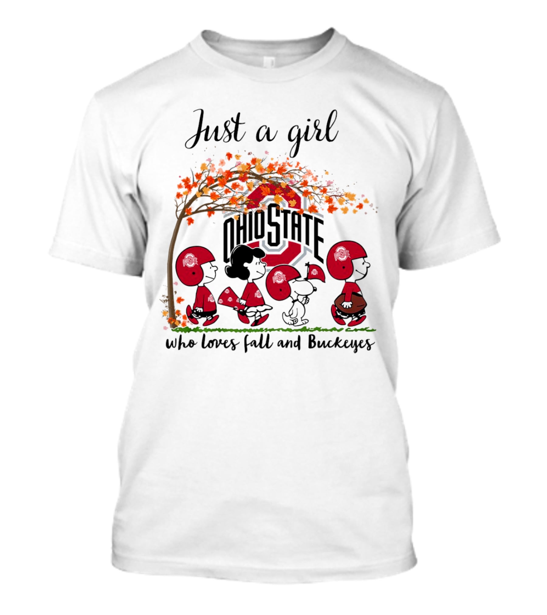 Just A Girl Who Loves Fall And Ohio State Buckeyes Peanuts Cartoon T-Shirt