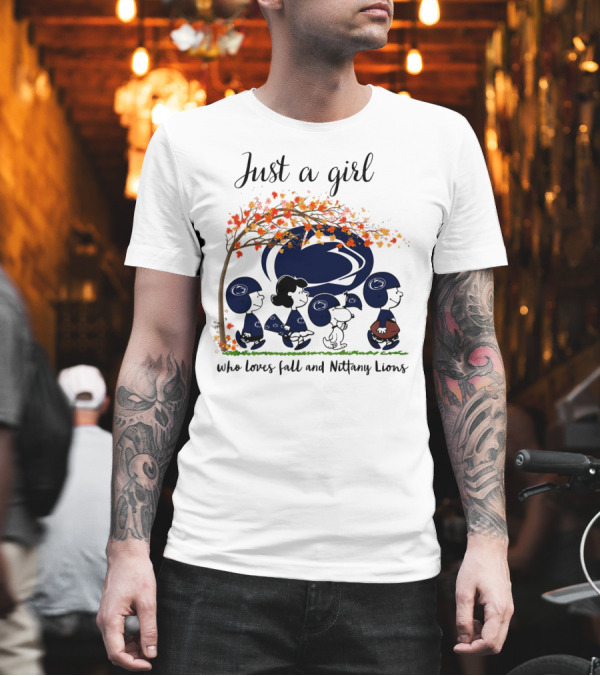 Just A Girl Who Loves Fall and Nittany Lions Peanuts Cartoon Halloween T-Shirt Just A Girl Who Loves Fall and Nittany Lions Peanuts Cartoon Halloween T-Shirt