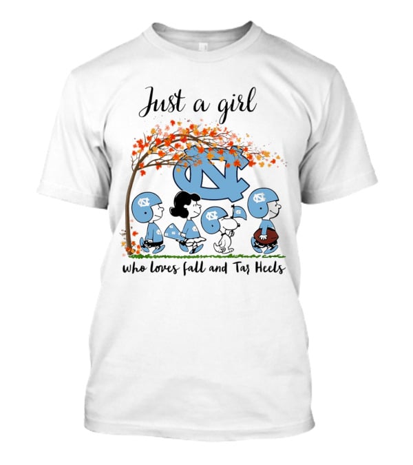 Just A Girl Who Loves Fall And Tar Heels Peanuts Cartoon Halloween T-Shirt