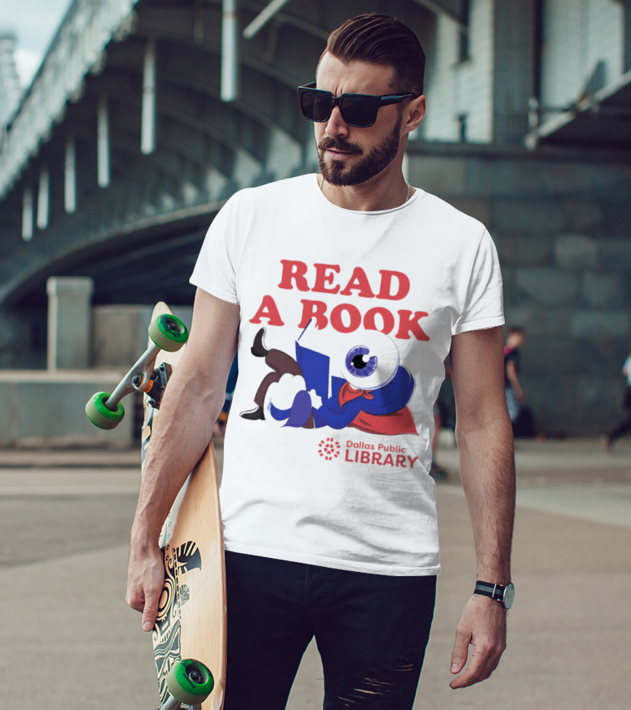 READ A BOOK Dallas Public Library Eyeball Character Reading T-Shirt
