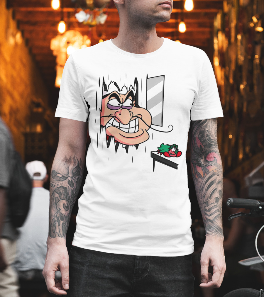 Chef Louis The Little Mermaid Cartoon Illustration with Louis Peeking Through Doorway T-Shirt