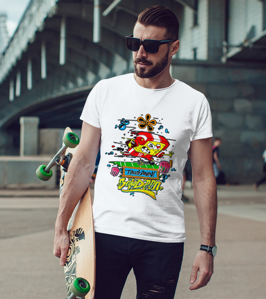 NFL Junk Food SpongeBob X King Saladeen Touchdown Saladeen Graffiti Art Football Character Burst T-Shirt