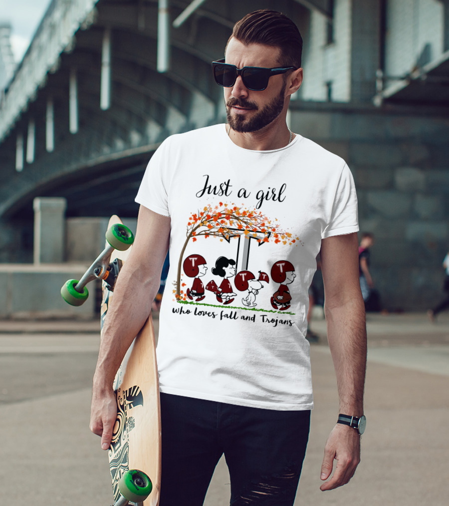 Just A Girl Who Loves Fall And Trojans Peanuts Cartoon T-Shirt