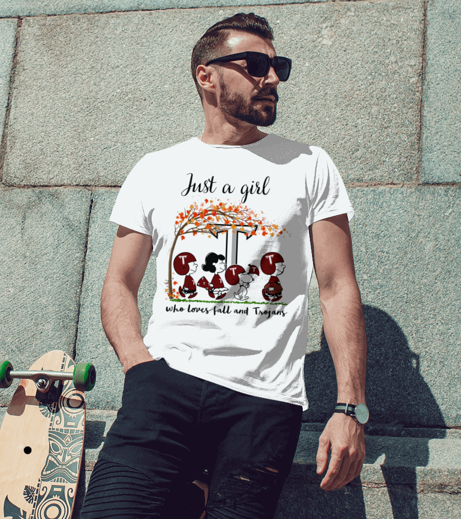 Just A Girl Who Loves Fall And Trojans Peanuts Cartoon T-Shirt