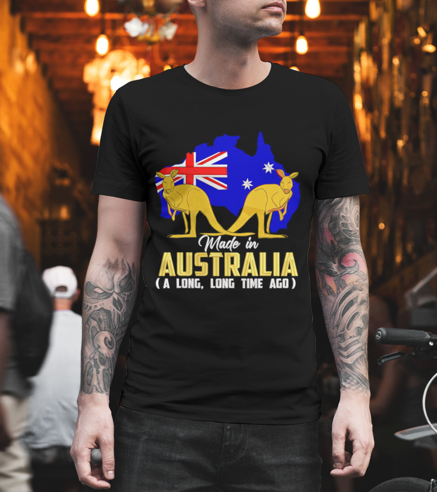 Made in Australia a Long Time Ago with Kangaroos and Australia Map Flag T-Shirt