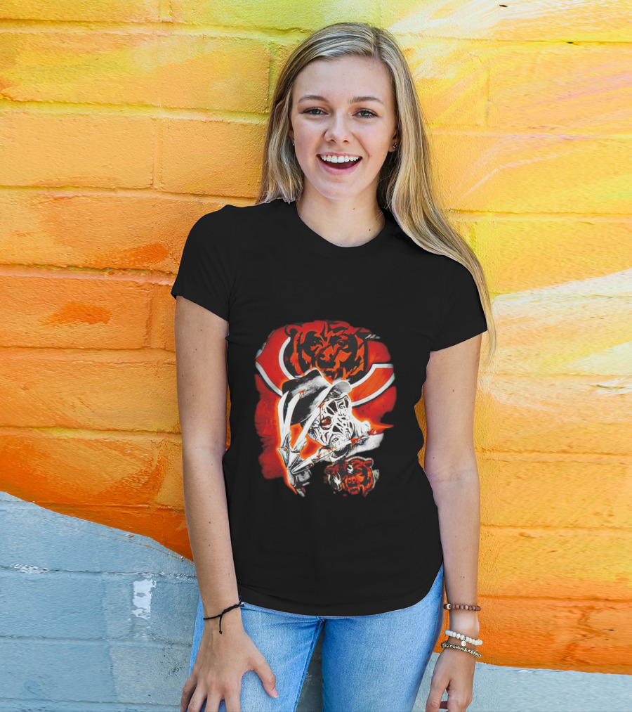 Freddy Krueger Chicago Bears Halloween Horror Crossover T-Shirt