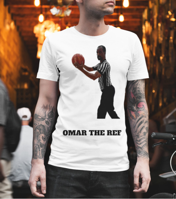 Omar the Ref Holding Basketball in Striped Uniform T-Shirt Omar the Ref Holding Basketball in Striped Uniform T-Shirt