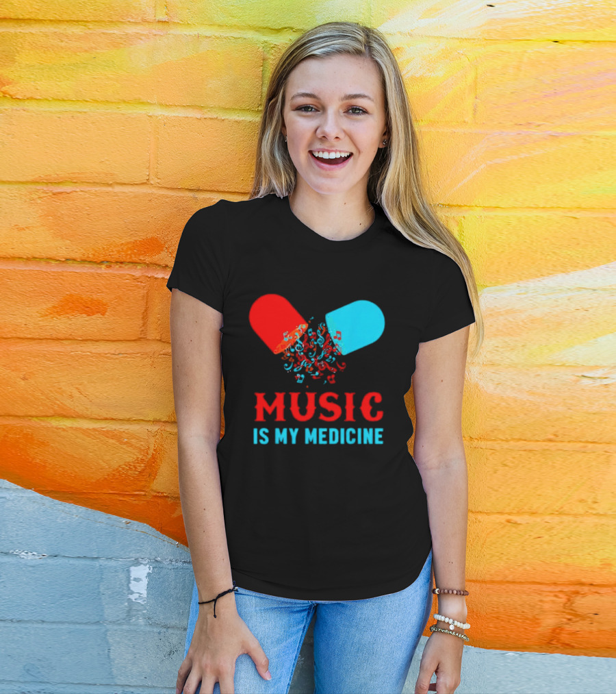 Music Is My Medicine Capsule Musical Notes Explosion T-Shirt